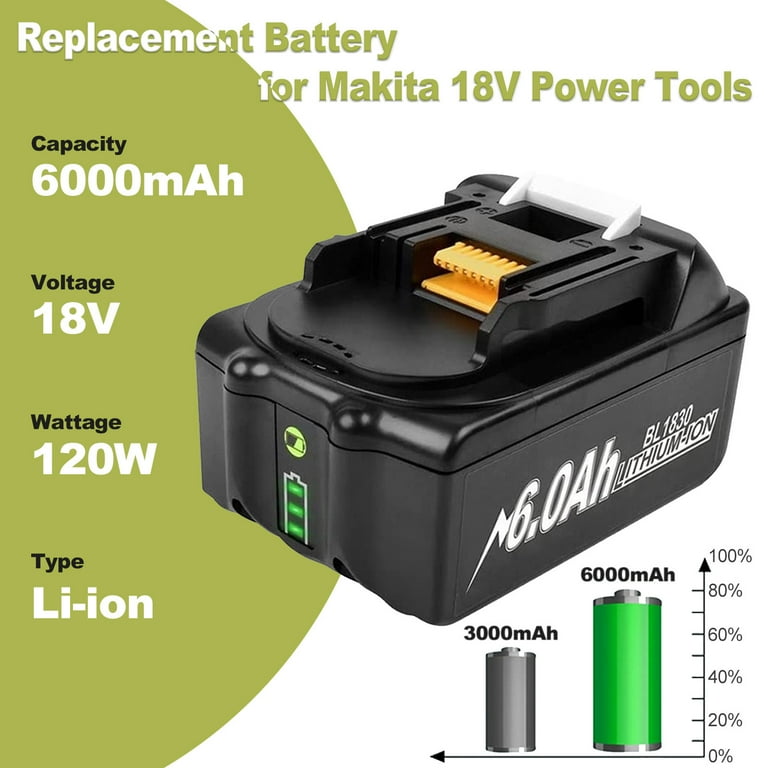 Bonacell 6.0Ah Replacement Battery with 14.4V-18V Charger for Makita 18V Battery with LED Indicator Compatible with Makita BL1860B BL1850 BL1850B