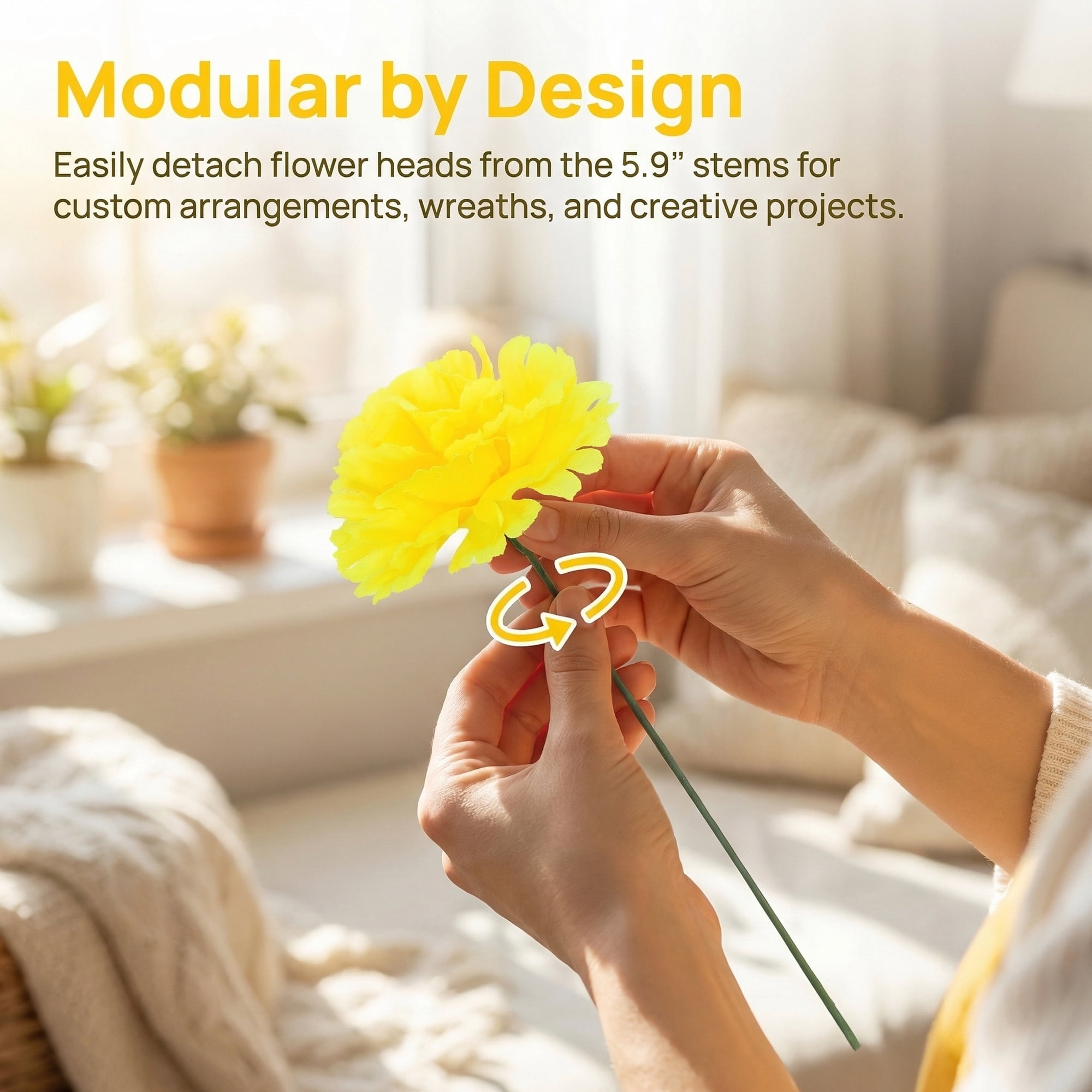 Unique Bargains Artificial Silk Carnation Bouquets with Detachable Heads Yellow 5.9 in