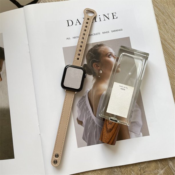 Correa de muñeca delgada para Apple Watch Band 38mm 40mm 42mm 44mm 41mm 45mm Correa de cuero delgada para iwatch Series 7 6 5 4 3 2 se Bands Tan Jianjun unisex