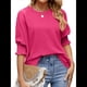 thumbnail image 2 of Blusas Elegantes e Informales para Mujer, Cuello , Mangas 3/4 y Puños Fruncidos. Rosa Roja L, 2 of 9