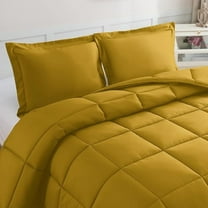 Mocassi 3-Piece Comforter Set, Down Alternative Box Stitched, Ultra Soft All-Season Bedding with Shams, Plush Cozy Duvet Insert with Corner Tabs - Twin, Mustard Yellow