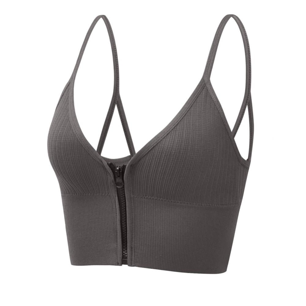 Spdoo Women's Zip Front Push Up Bra Ribbed Crop Top Workout Yoga Sports