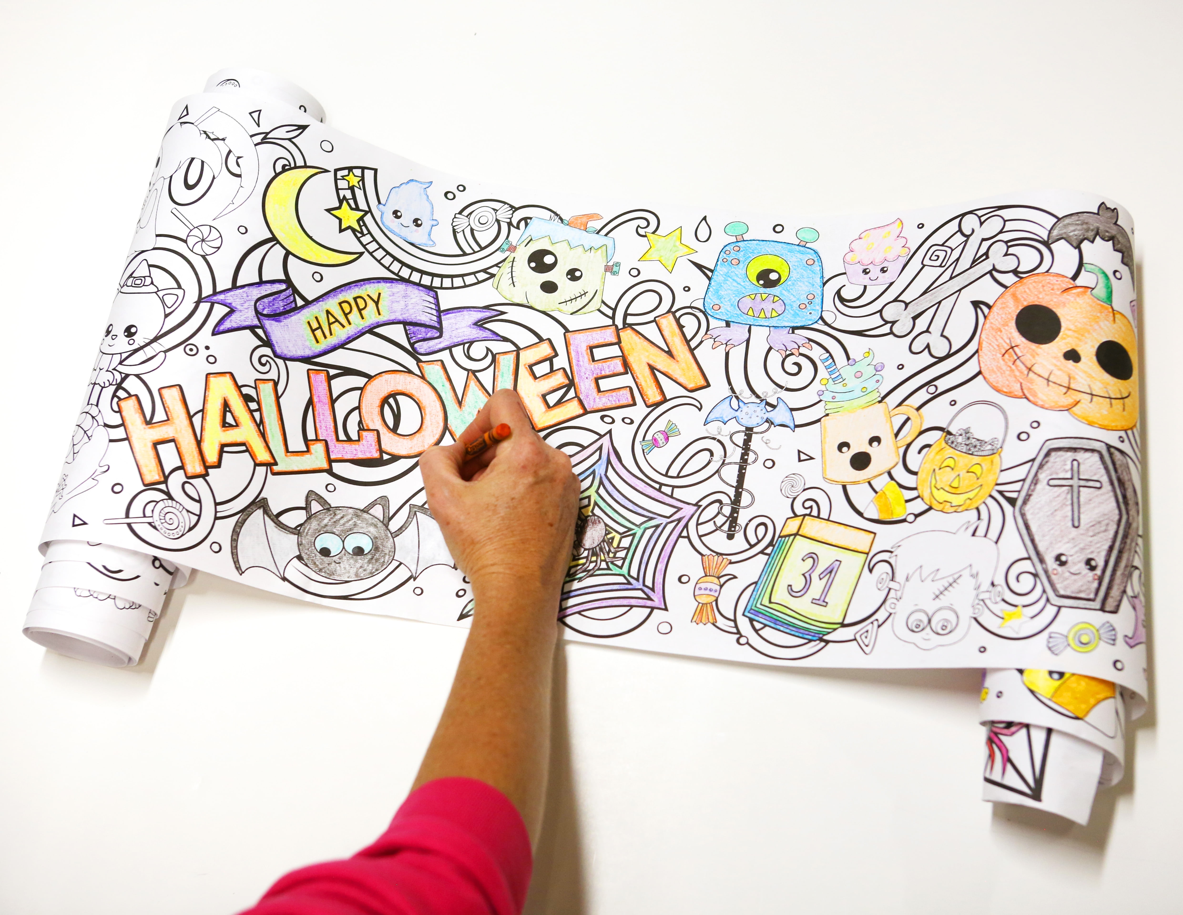 Coloring Paper Roll 18-Foot Drawing Paper Roll for Kids and Adults, Use in Kids' Easel or as Giant Coloring Poster, Large Sheet with Durable Paper, Perfect for Parties, Classrooms & Work (Halloween)