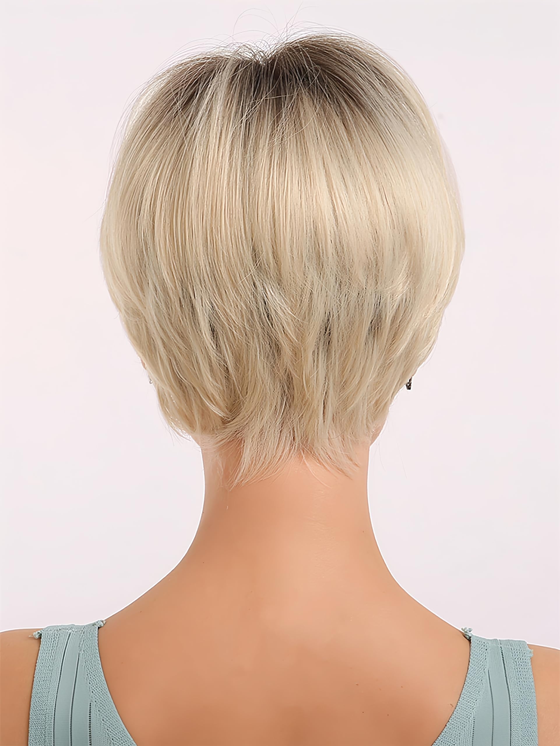 Pixie Wig - Short Golden Wavy Wigs With Bangs