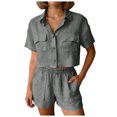thumbnail image 3 of QGJZVUNL 2 Piece Sets for Women Summer Casual Short Sleeve Button Tops Elastic Waist Shorts Lounge Set Size L, 3 of 6