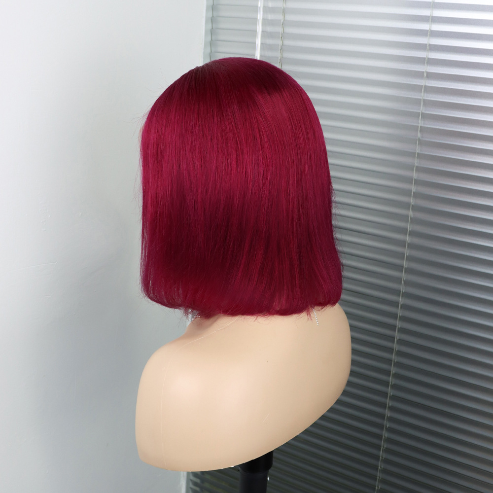 99j# Human Hair Wigs 13x4 Lace Front Bob Wigs Pre plucked with Baby Hair 10inch Silky Straight Bleached Knots Wig 150% Density Red Colored