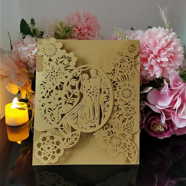 Tarjeta de invitación de boda de 50 piezas, tarjetas de felicitación de bolsillo con flores para novia y novio, suministros de decoración para fiestas