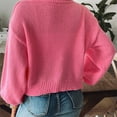 thumbnail image 4 of Stichou Chunky Cardigan Sweaters for Women Long Sleeve Striped V Neck Open Front Button Up Color Block Loose Knit Coats Hot Pink M, 4 of 4