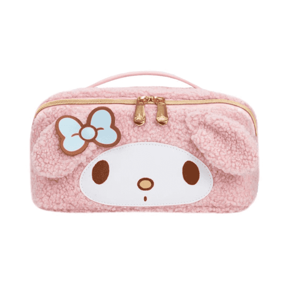 Impressions Vanity My Melody Unfold Travel Makeup Bag with Middle Zipper Divider and Gold Hardware