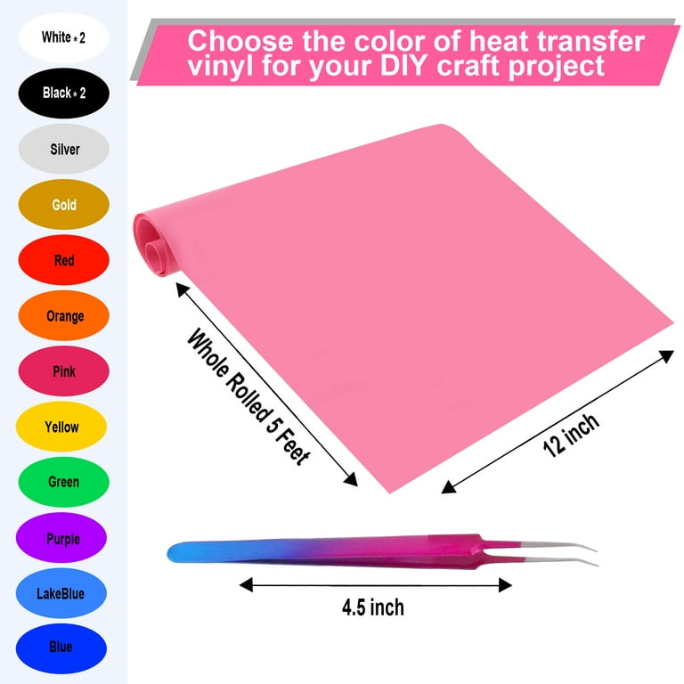 CAREGY HTV Heat Transfer Vinyl Bundle: 75 Pack 12 x 10 Iron on Vinyl for T-Shirt, 57 Assorted Colors with HTV Accessories Tweezers for Cricut, Silho
