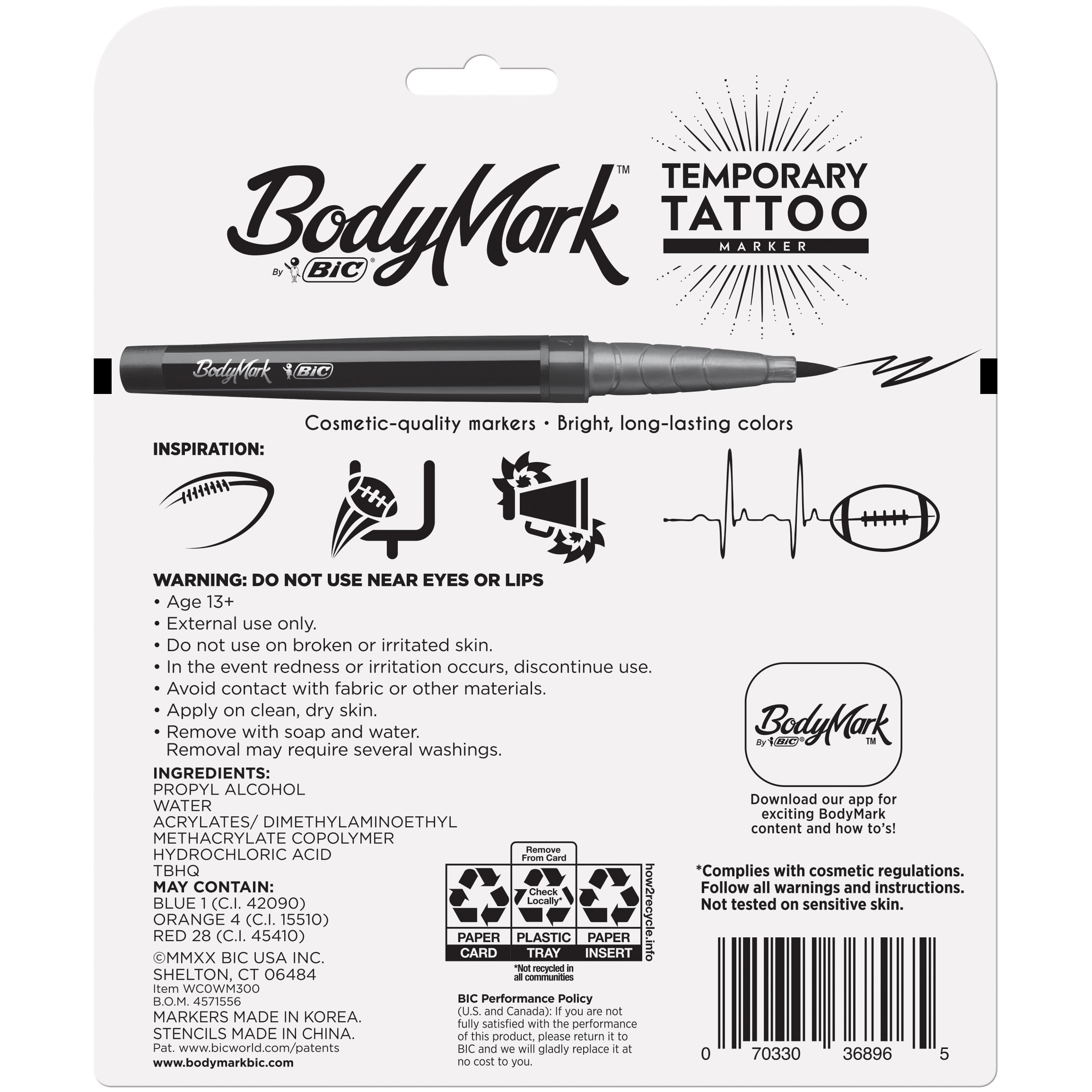 BIC BodyMark Show Your Pride Temporary Tattoo Art Markers 6 Brush