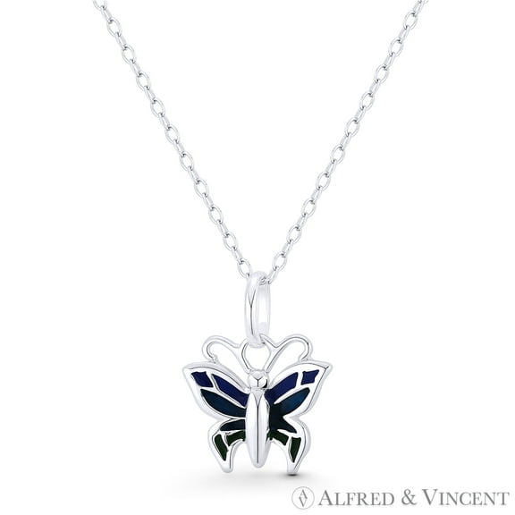 Butterfly Insect Animal Charm 17x14mm (0.7x0.6in) Pendant & Chain Necklace in .925 Sterling Silver