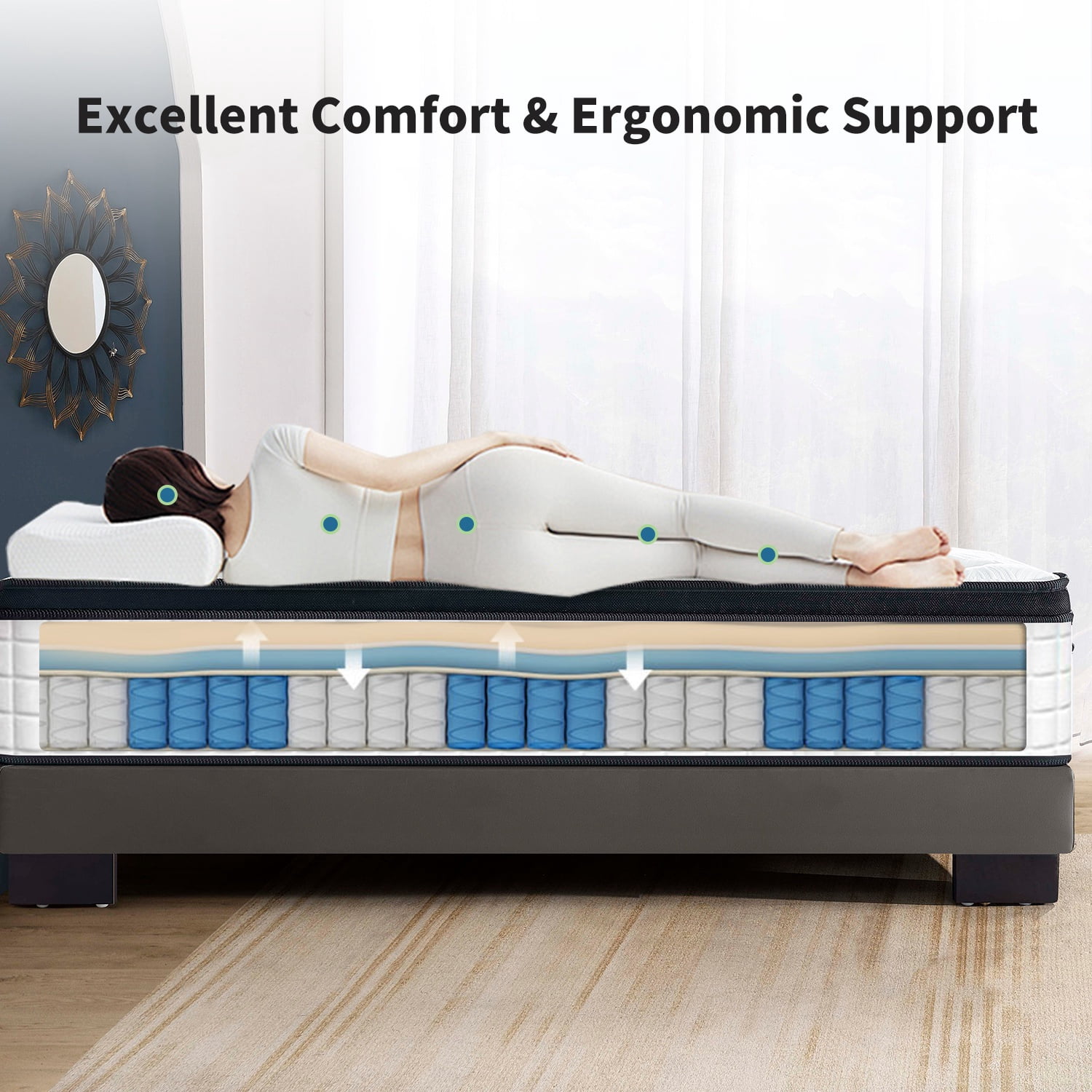 HSUNNS 12" Twin Size Hybrid Memory Foam Mattress with Breathable Fabric Cover, 7-Zoned Cool Memory Foam Mattress for Sleep Support and Pressure Relief, Medium Firm Twin Mattress