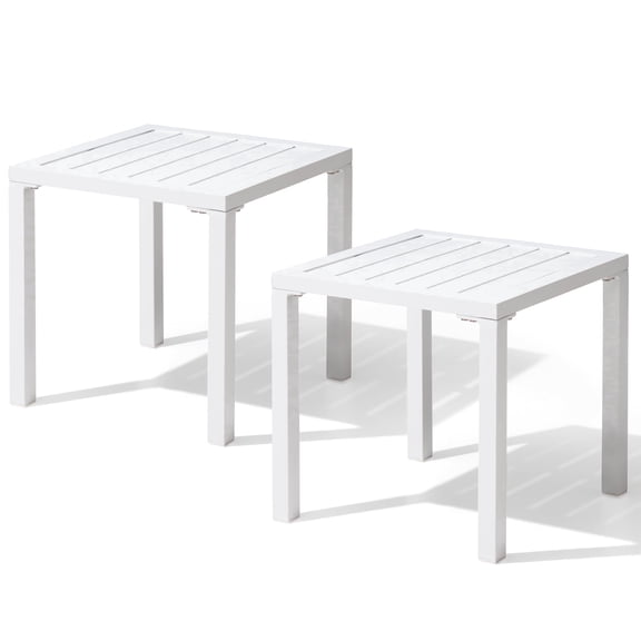Crestlive Products 2-Pack 15.7" x 15.7" Outdoor Side Table, All-Weather Aluminum Square Patio End Table, White
