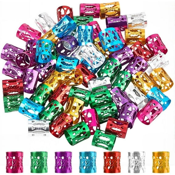 1 Box 350Pcs 7 Colors Colorful Hair Cuffs Aluminum Hair Jewelry Metal Adjustable Vintage Dreadlock Braiding Coil Beads Rings Clips Cuff for Party Headdress Decorations Accessories