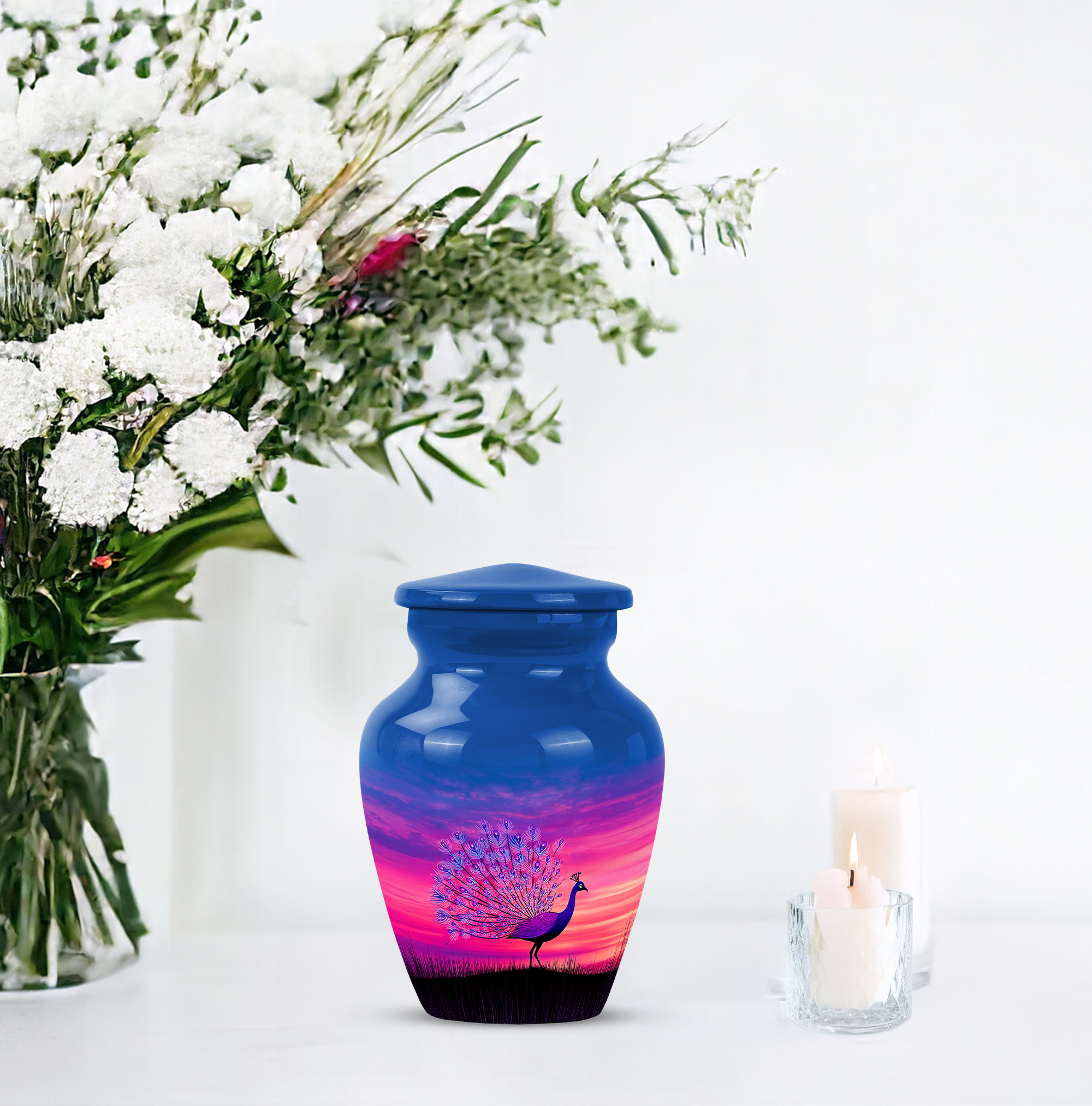 MUKTIVE Peacock Decorative Blue Little Urn for Ashes Adult Cremation, Mini Keepsake Decorative Urns for Ashes Male & Female, Tiny Urns for Funeral (3 Inch)