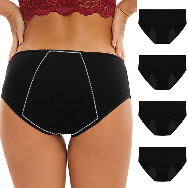 ylioge Womens Cotton-Period Underwear 4 Pack Plus Size S-5X Mid Rise Reusable Menstrual Leakproof Panties Comfort Multipack Full-Coverage Briefs