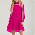 thumbnail image 3 of Avrntaa Girls Spring Dresses Mesh Puff Long Sleeve Contrast Dress Mock Neck Party A Line Tulle Dress, 3 of 8