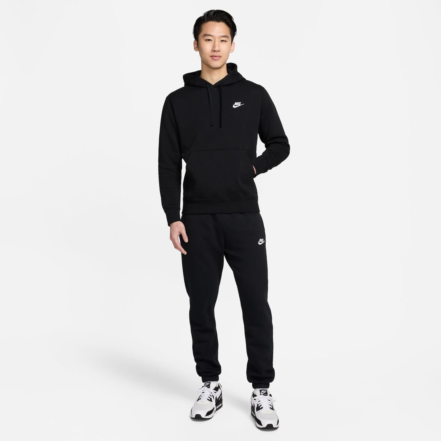 nike black hoodie tracksuit