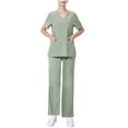 thumbnail image 2 of Ndbuld Scrubs Medical Uniform Women Scrubs Set Women's Short Sleeved Solid Color Pocket Protective Suit Set Short Sleeved-neck Top/shirt Set Rollbacks,Mint Green,2XL, 2 of 5