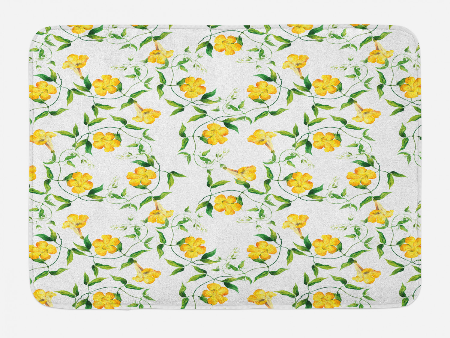 Yellow Flower Bath Mat, Romantic Botanical Theme Bindweed Florets