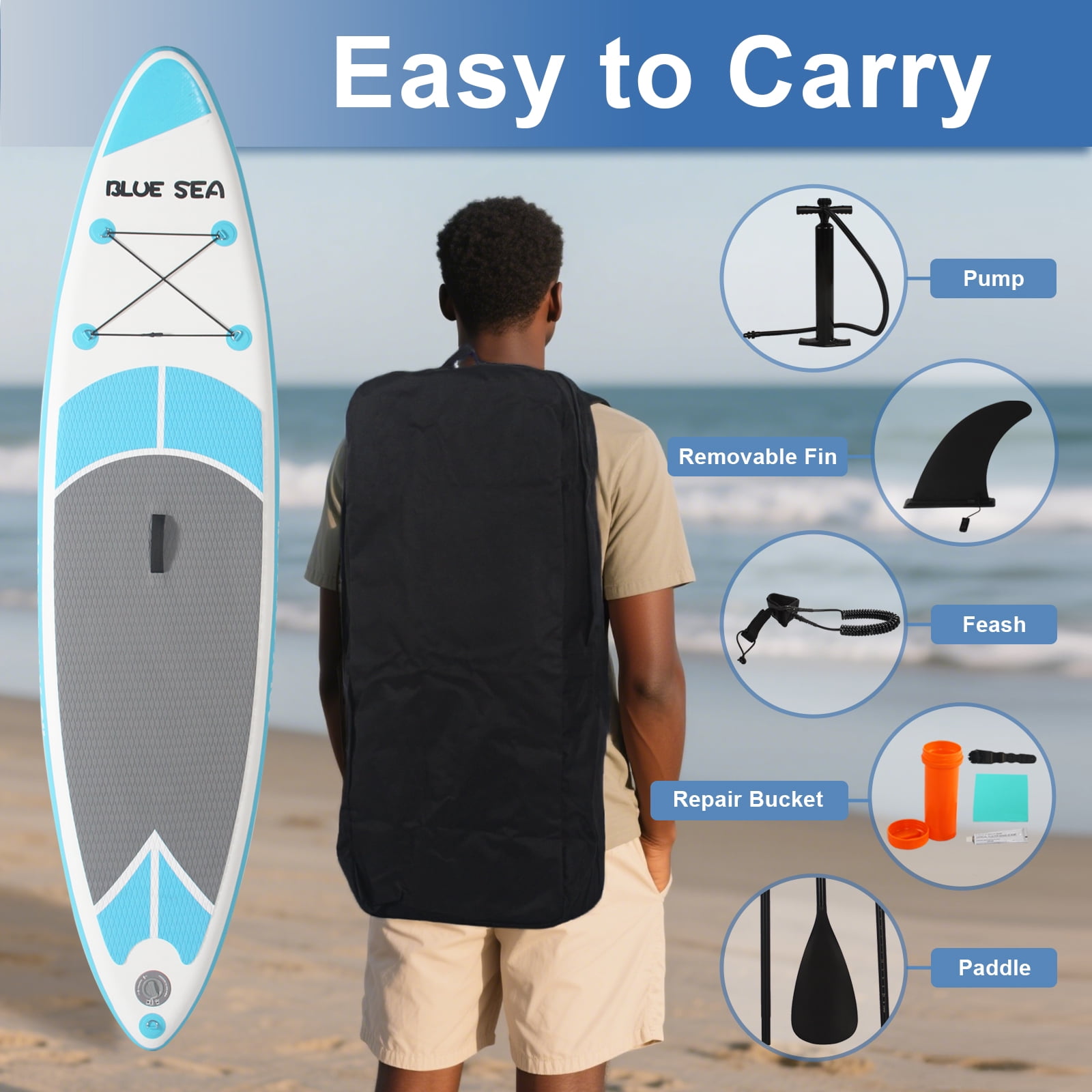 XKZJPG 10' Inflatable Stand-up Paddle Board, Extra Wide Design for Yoga & Fishing, Includes Backpack