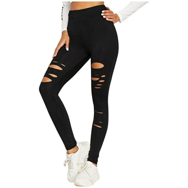 DPTALR Womens Hole Solid Color Leggings Tightening Sports Casual Yoga Pants  