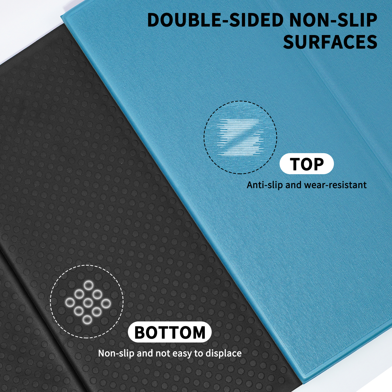Frach Wide Foldable Yoga Mat - Extra Large 75"x32" Quick-Fold & Versatile Use Non-Slip TPE for Workout & Home Gym (Blue+Black)
