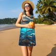 thumbnail image 3 of Fotbe Hawaiian Ship Dolphin Vestido de Verano sin Mangas para Mujer – Vestido Midi Línea A, Estilo Camiseta Floral, Vestido Playero Casual y Fluido, 3 of 7