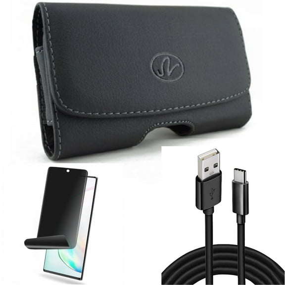 Privacy Screen Protector & 10ft USB Cable & Case Belt Clip for Samsung Galaxy Note 20 (6.7") - Combo with TPU Film Anti-Peep & Type-C Charger Cord & Leather Swivel