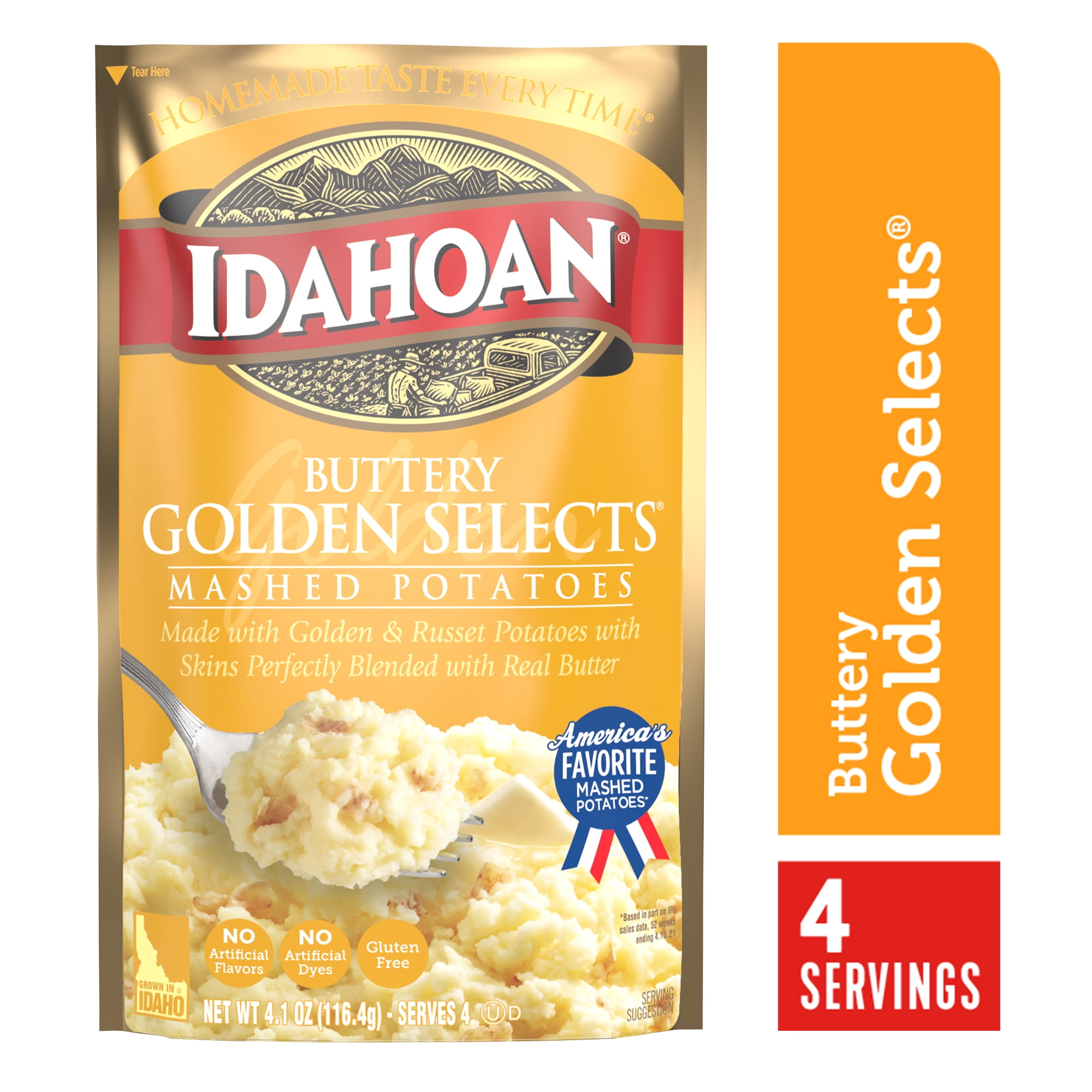 Idahoan Buttery Golden Selects Mashed Potatoes, 4.1 oz Pouch
