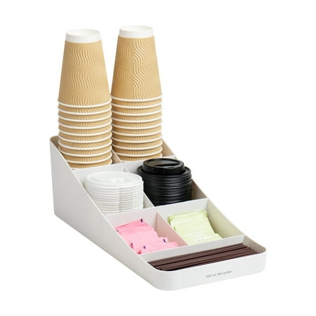 Mind Reader Anchor Collection, 7-Compartment Coffee Cup and Condiment Countertop Organizer, White