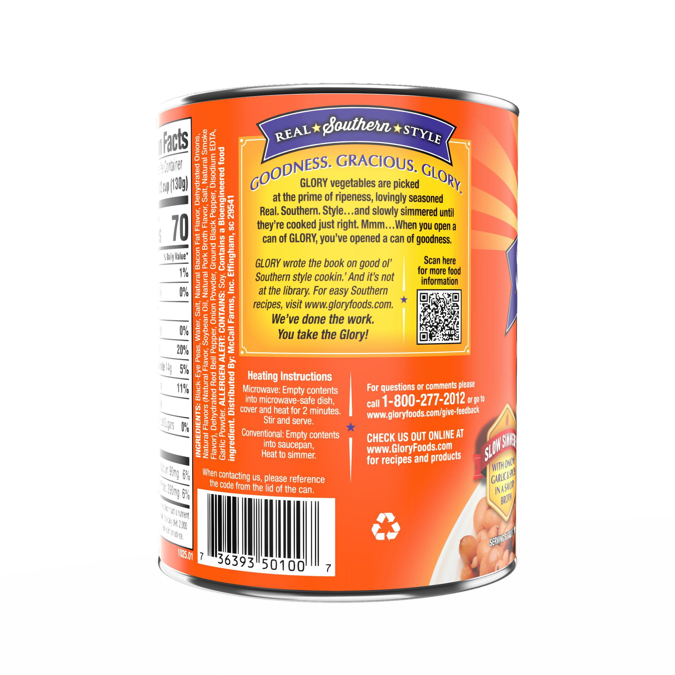 (7 pack) Glory Foods Seasoned Southern Style Blackeye Peas, Canned Peas, 15.5 oz
