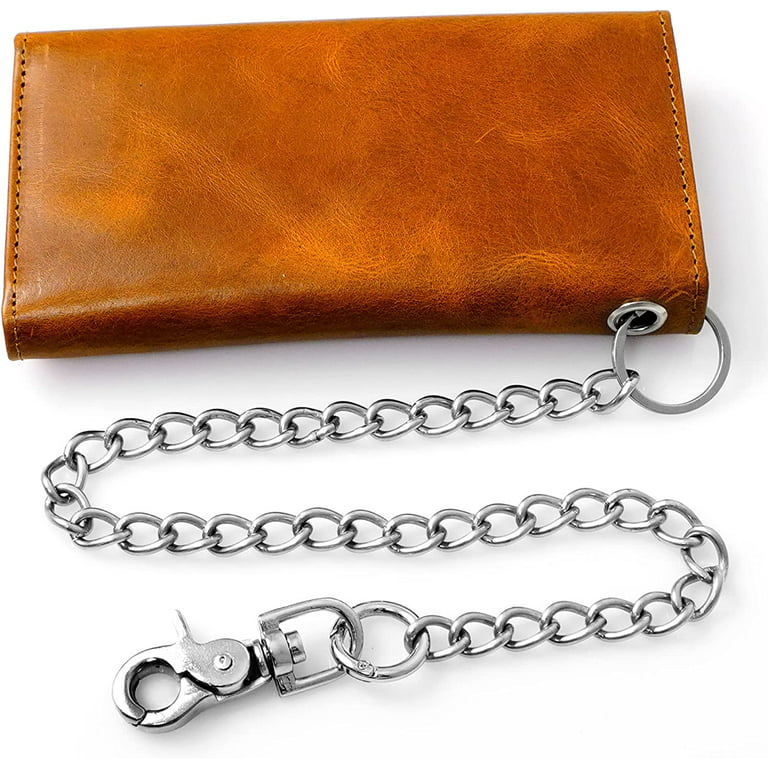 RAWHYD Biker Wallets for Men with Chain, Trifold Wallet, Brown Leather  Wallet
