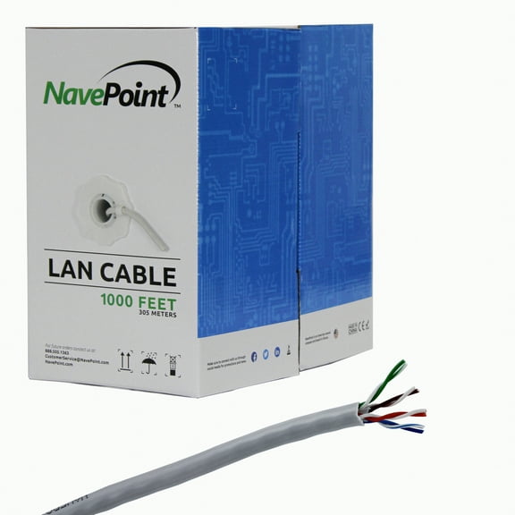 NavePoint CAT5e (CCA), 1000ft, Grey, Solid Bulk Ethernet Cable, 24AWG 4 Pair, Unshielded Twisted Pair (UTP)