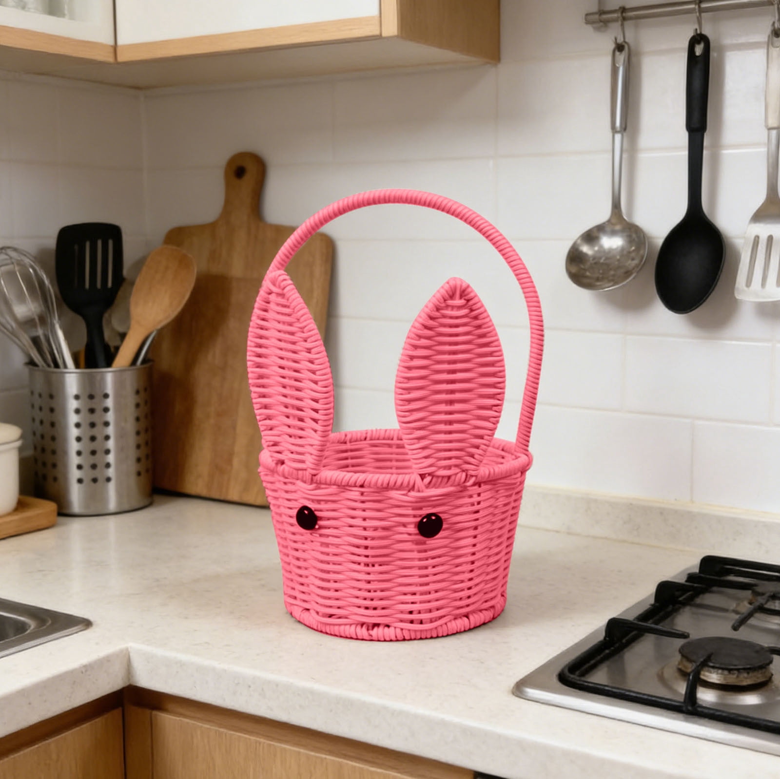 Junepar Easter Bunny Ear Basket Handwoven Rabbit Candy Storage Basket Cute Bunny Ear Wicker Basket for Easter Party Decoration