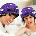 thumbnail image 6 of Shower Caps,Halloween Purple Spider Web Pattern Waterproof Shower Cap for Women 4 Pieces,Double Reusable Hair Cover for Shower PEVA Elastic Stretch Hem, 6 of 7