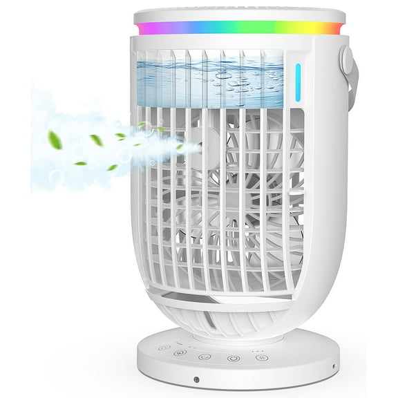 HOOICB Air Cooling Fan, Portable Evaporative Air Cooler with Humidifier Function, 7-Hour Timer, Smart Automatic Shutdown, 7 Lights, 1200ml Water Tank, 2 Spray Settings