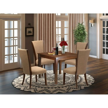 East West Furniture Oxford 5-piece Wood Dining Set with Fabric Seat in Mahogany