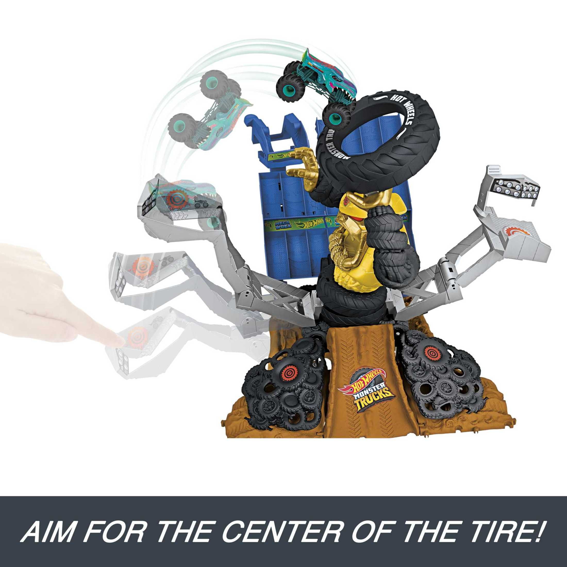 Hot Wheels Monster Trucks Arena Smashers Mega-Wrex Vs. Crushzilla Takedown Playset, 23.62 in