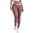 thumbnail image 3 of Womens Yoga Pants, High Rise Elastic Waist Casual Leggings with Color Block Design, Active Pants for Yoga Workout Training | VerBelle,Beige L, 3 of 8