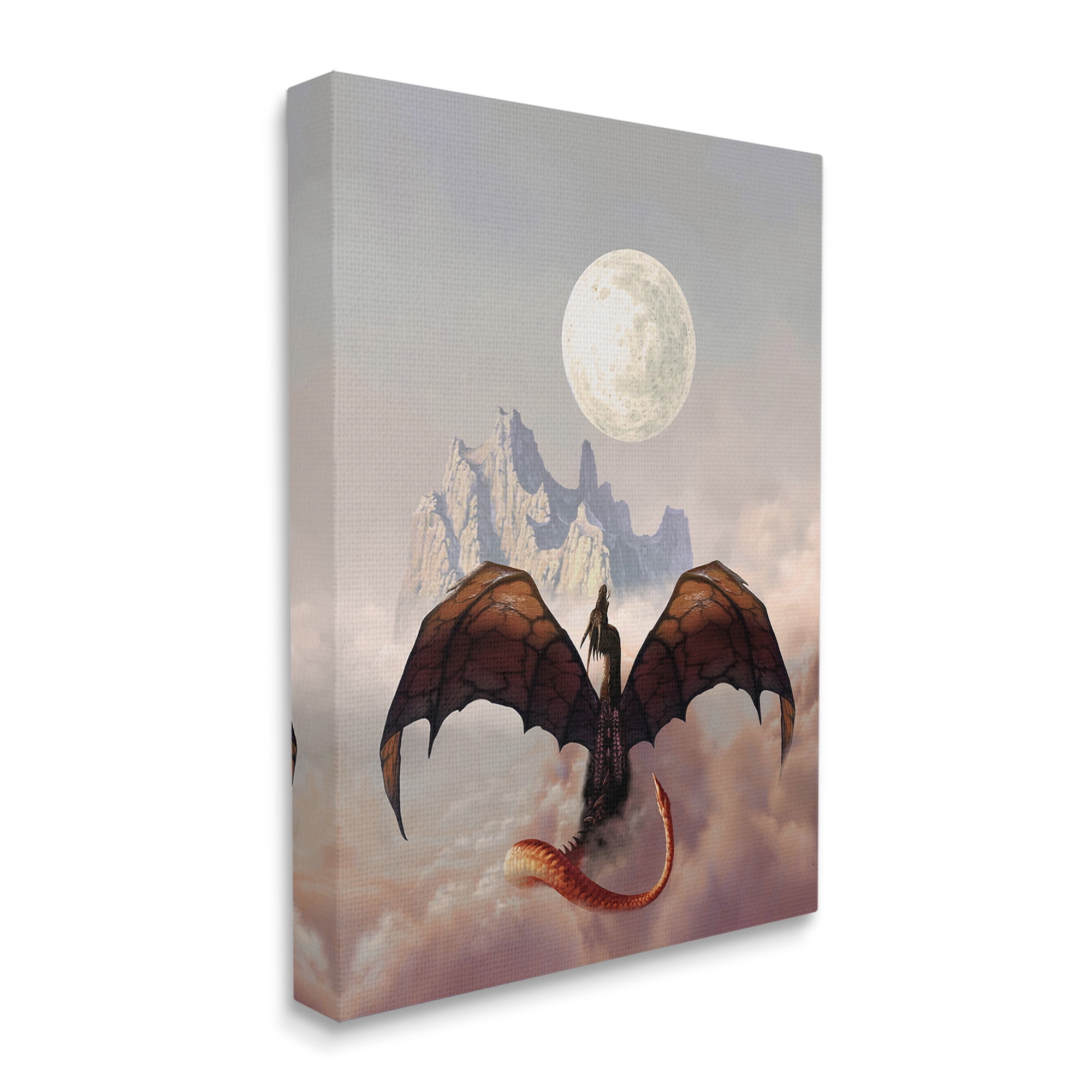 Stupell Industries Dragon & Full Moon Fairy Tales & Fantasy Painting Gallery Wrapped Canvas Art Print Wall Art, 30 x 40