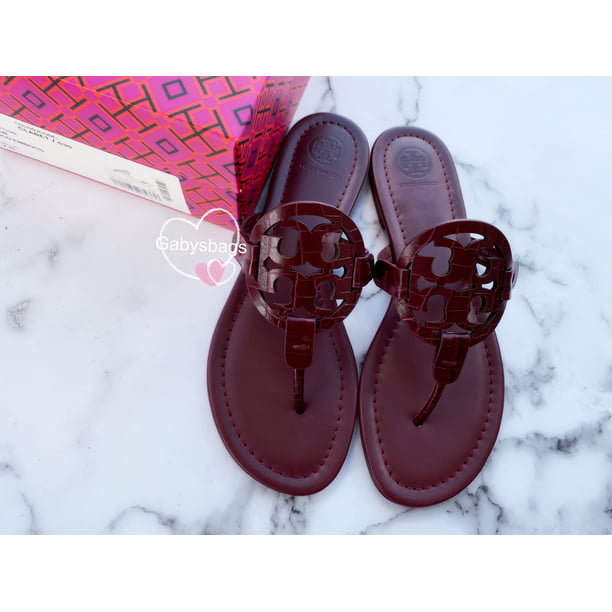 Tory Burch Miller Sandals Embossed Leather Claret Burgundy  