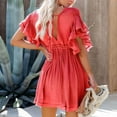 thumbnail image 2 of Lmnyox Women's Fashion Mini Dress Short Sleeve V Neck Flowy Smocked Dress Summer Casual Sundress, 2 of 9