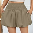 thumbnail image 3 of Olyvenn Womens High Waisted Bubble Shorts Summer Fashion Smocked Elastic Going Out Cute Skorts with Pockets Khaki M, 3 of 8