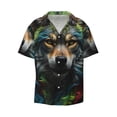 thumbnail image 2 of Lsque Realistic Style Colorful Wolf print Men's Cuban Collar Short Sleeve Shirt Summer Beachwear Casual Button Down Fashionable Vacation Leisure Shirt-4X-Large, 2 of 7