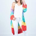 thumbnail image 2 of ZUARFY Women Plus Size Autumn Long Sleeve Open Front Sweater Cardigan Rainbow Striped Color Block Drape Oversized Knitwear Coat With Pockets, 2 of 19