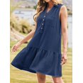thumbnail image 5 of Women Dresses 2025 Spring Summer V-Neck Button Up Sleeveless Mini Sundress Tank Dresses with Pockets Navy Blue L, 5 of 6