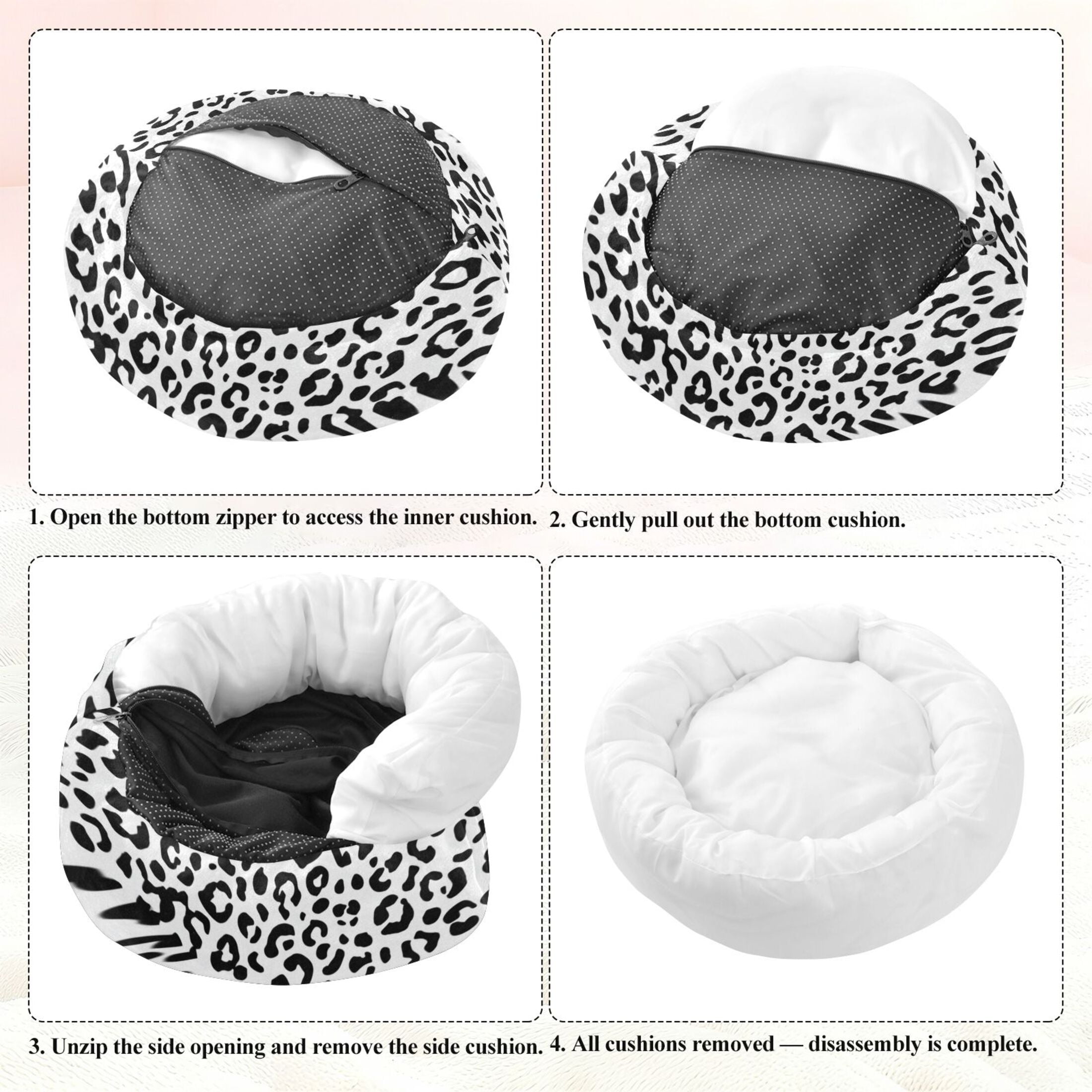 Iauyy Pet Couch Donut Cat Bed for Indoor Cats/Small Dogs Washable & Machine with Non-slip Bottom Calming Cat Furniture, Littrer Black and White Style (M)