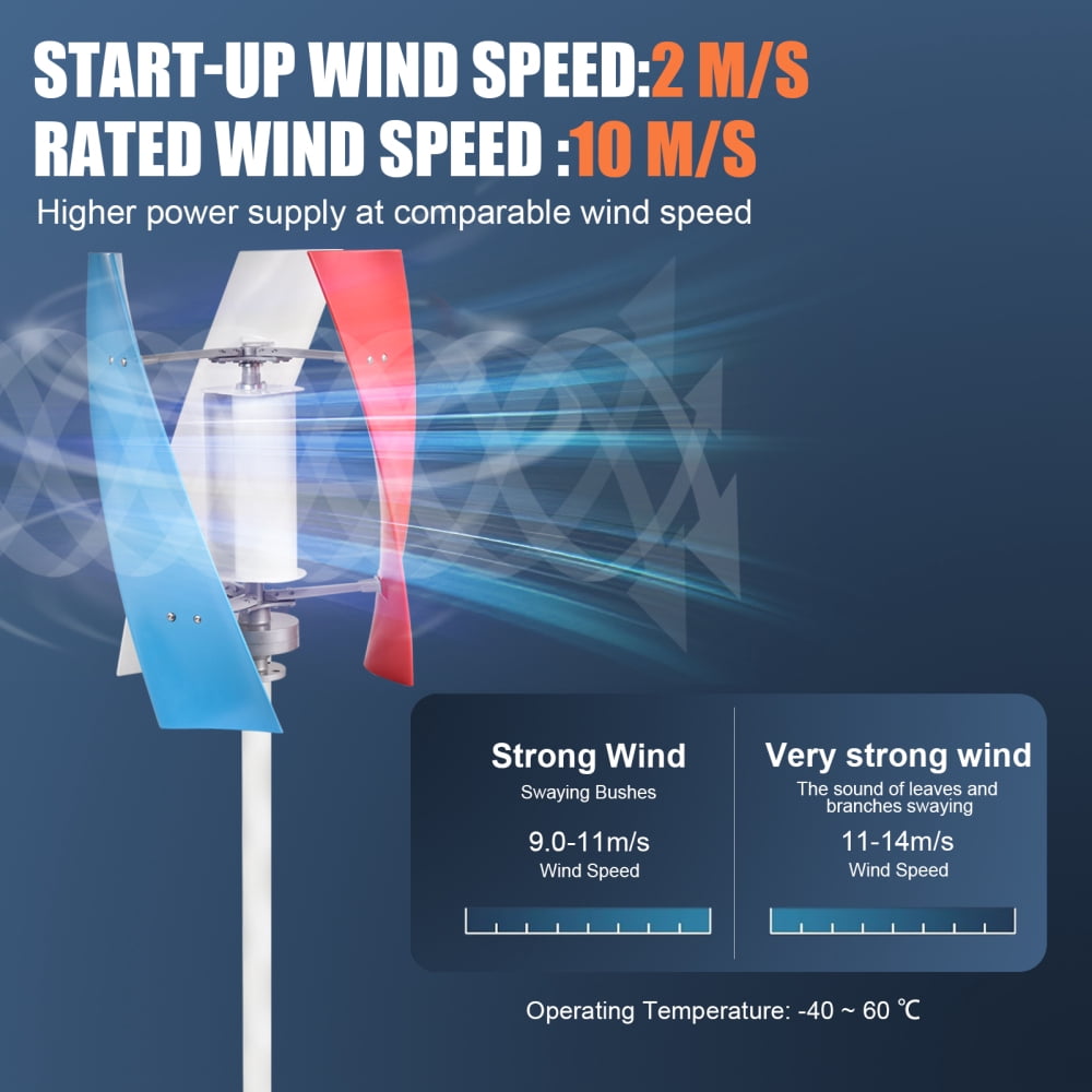 3000W 24V Vertical Wind Turbine Kit, Quiet 3-Blade 3000W 24V Wind Powered Generator for Boat & Cabin